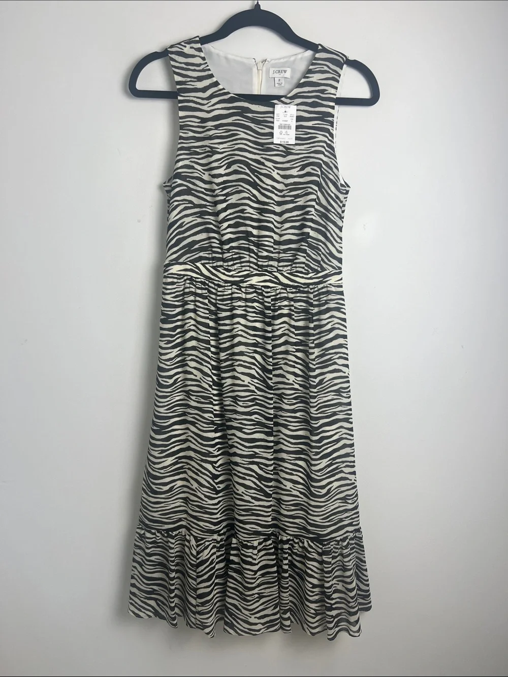 NEW J.Crew Factory Size 2 Black And Cream Zebra-Stripe Sleeveless Midi Dress